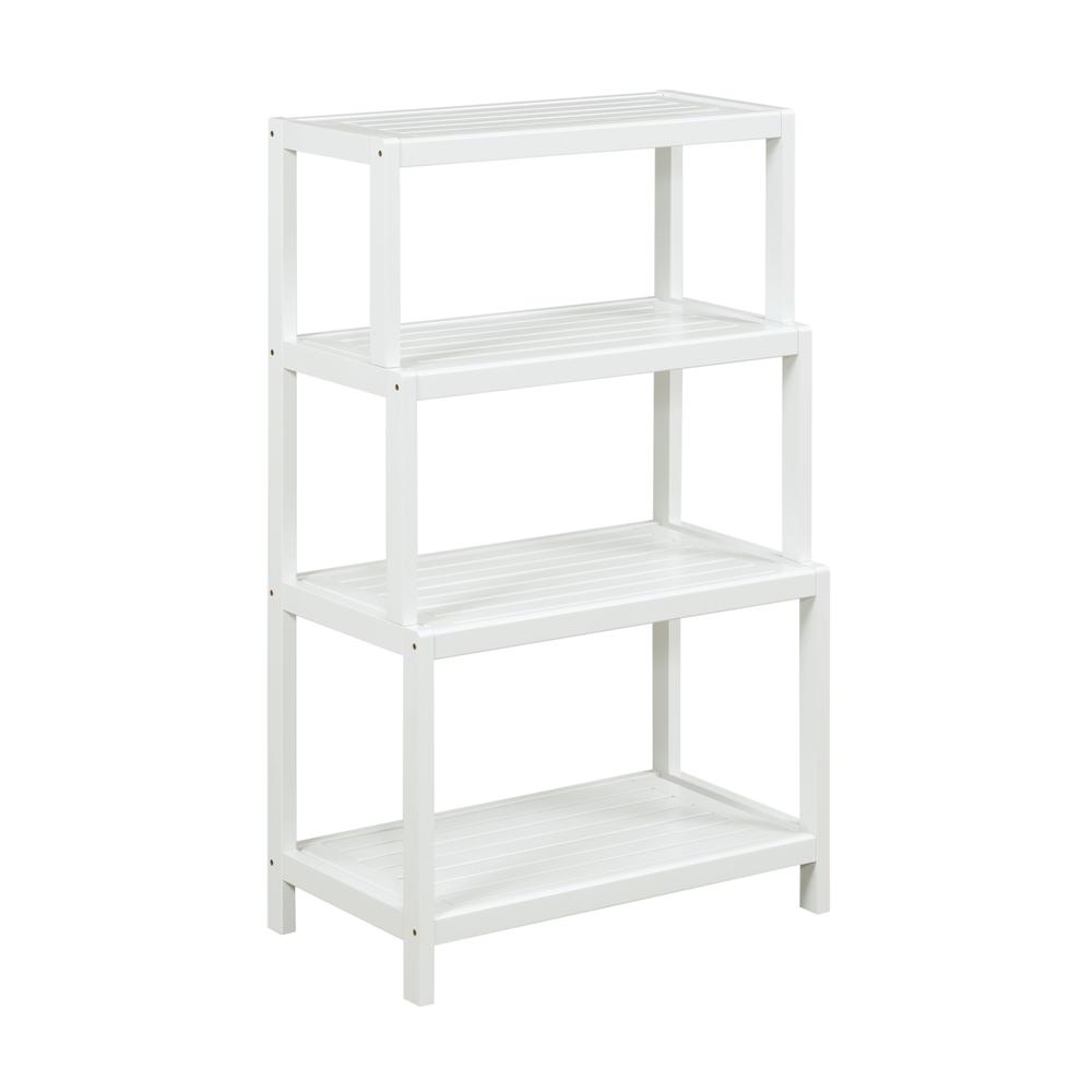 New Ridge Home Solid Wood Dunnsville 4-Tier Step Back Shelf Bookcase, White. Picture 1