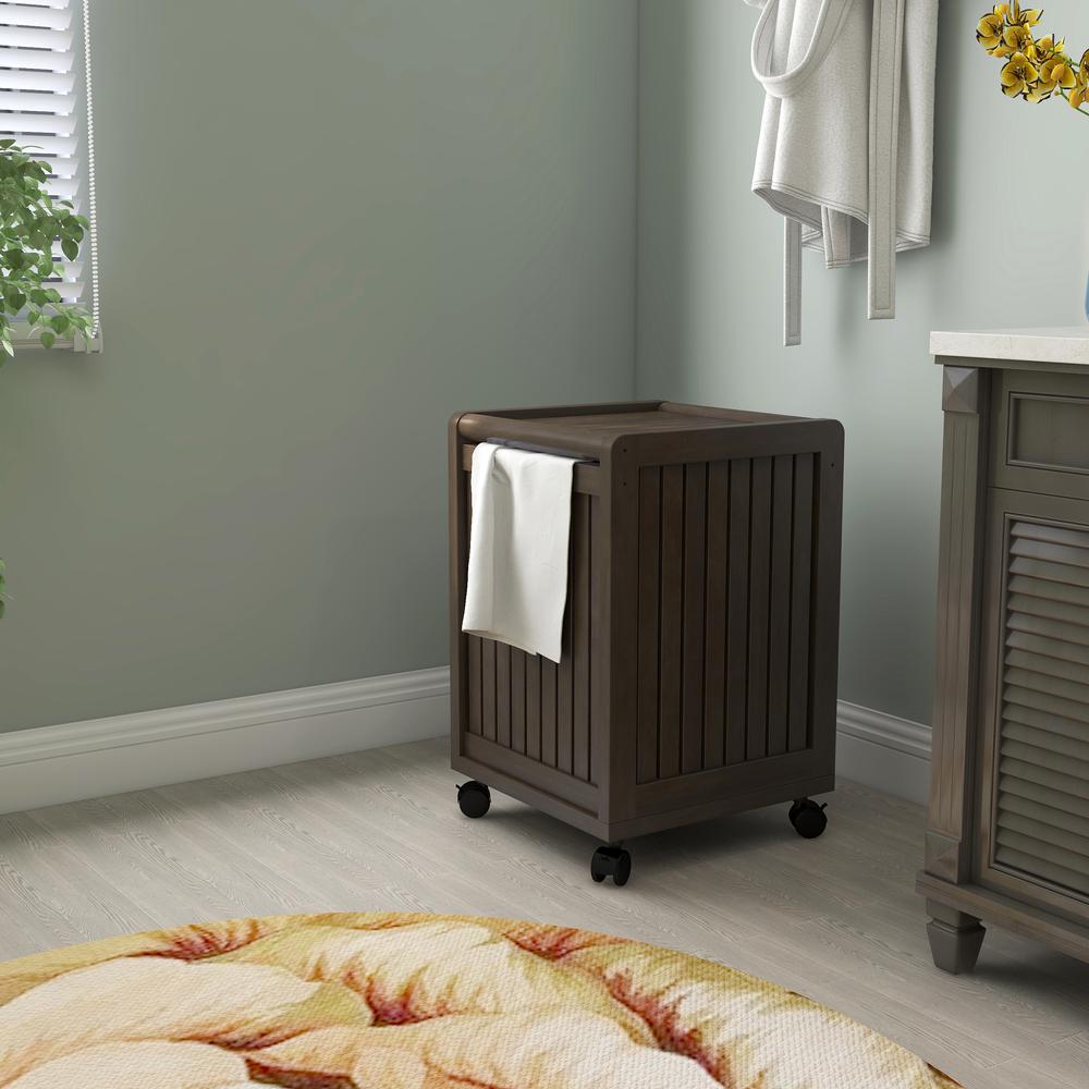 New Ridge Home Solid Wood Abingdon Mobile (Rolling) Laundry Hamper with Lid, Espresso. Picture 8