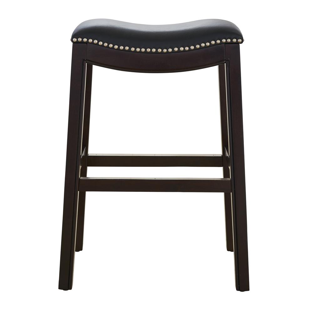 26in. H Counter-Height Wood Barstool with Black Faux-Leather Seat. Picture 1