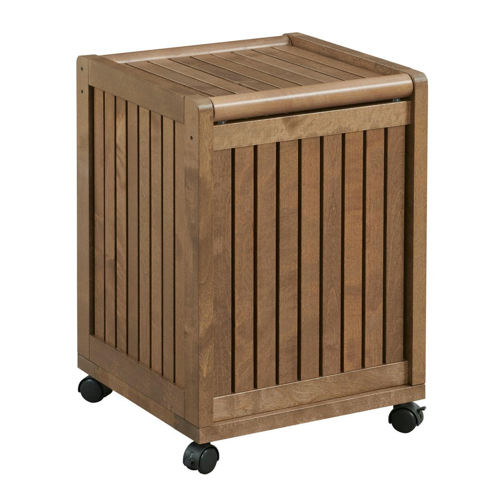 New Ridge Home Solid Wood Abingdon Mobile (Rolling) Laundry Hamper with Lid, Antique Chestnut. Picture 1
