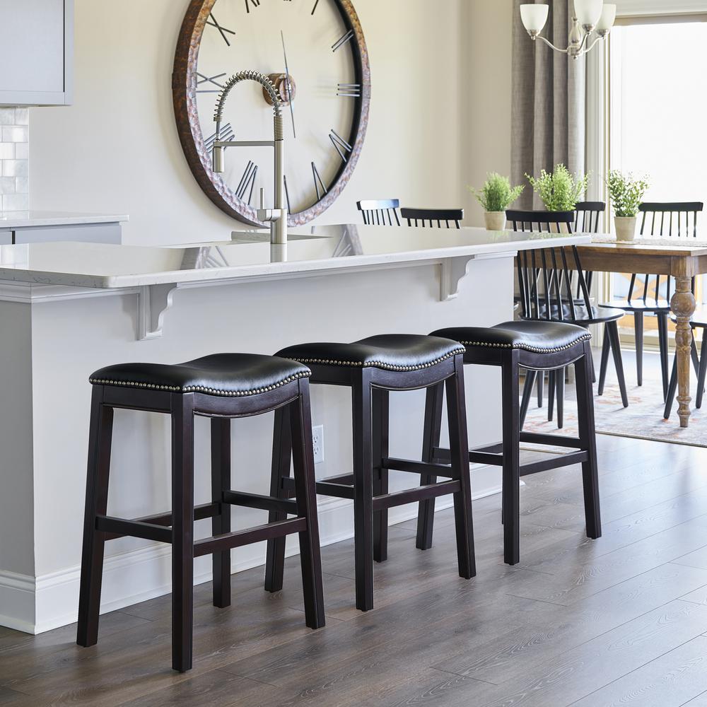 26in. H Counter-Height Wood Barstool with Black Faux-Leather Seat. Picture 7