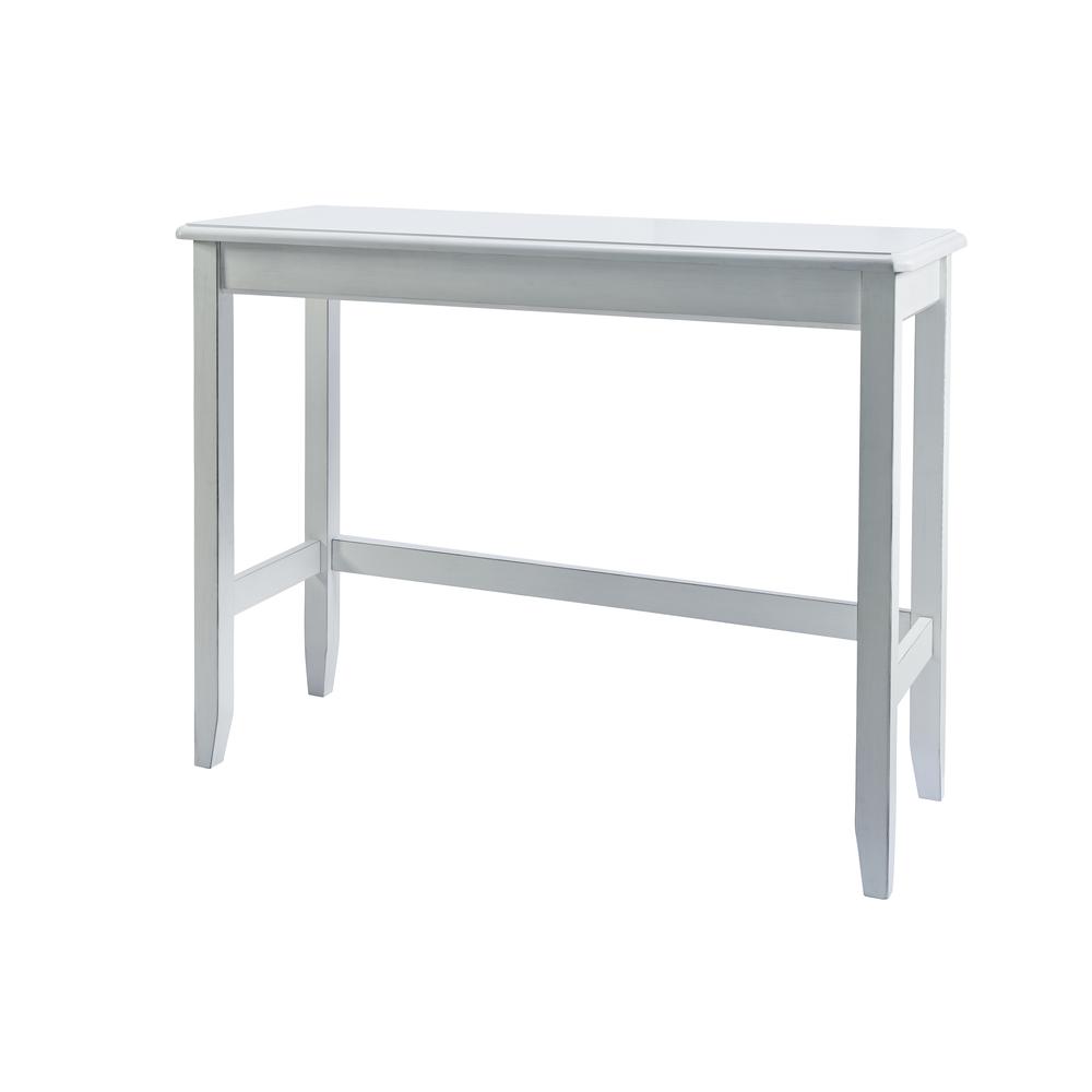 48in. W Pub Sofa Table with Two Nested Upholstered Stools, Distressed White. Picture 4