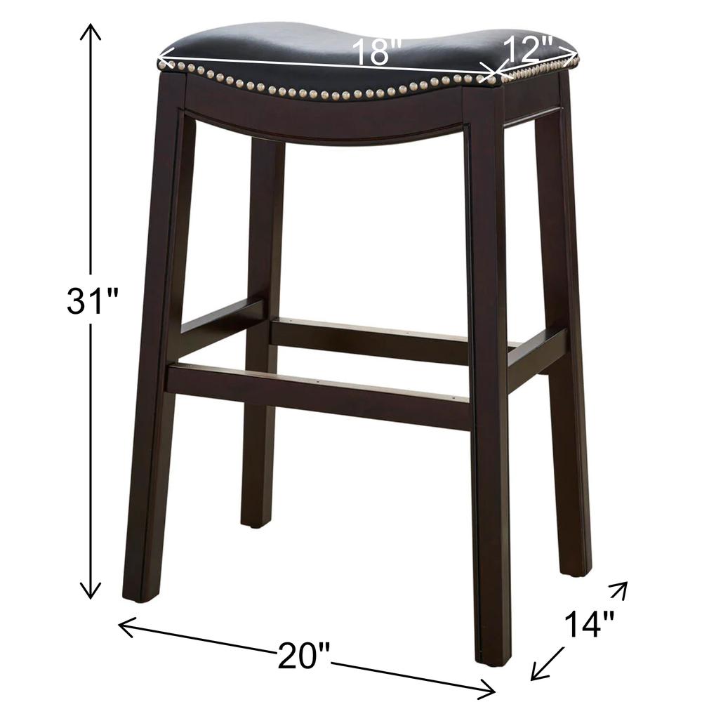31in. H Bar-Height Wood Barstool with Black Faux-Leather Seat. Picture 6
