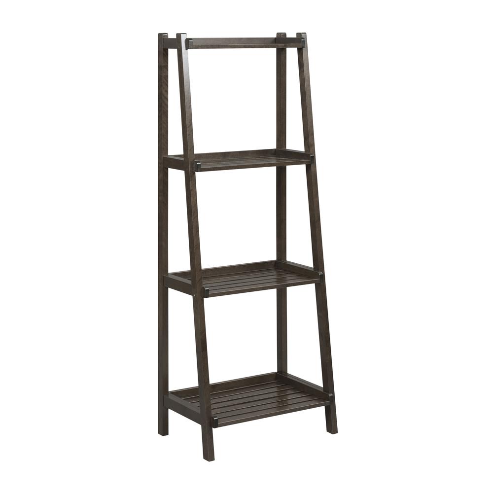 New Ridge Home Solid Wood Dunnsville 4-Tier Ladder Leaning Shelf Bookcase, Espresso. Picture 1