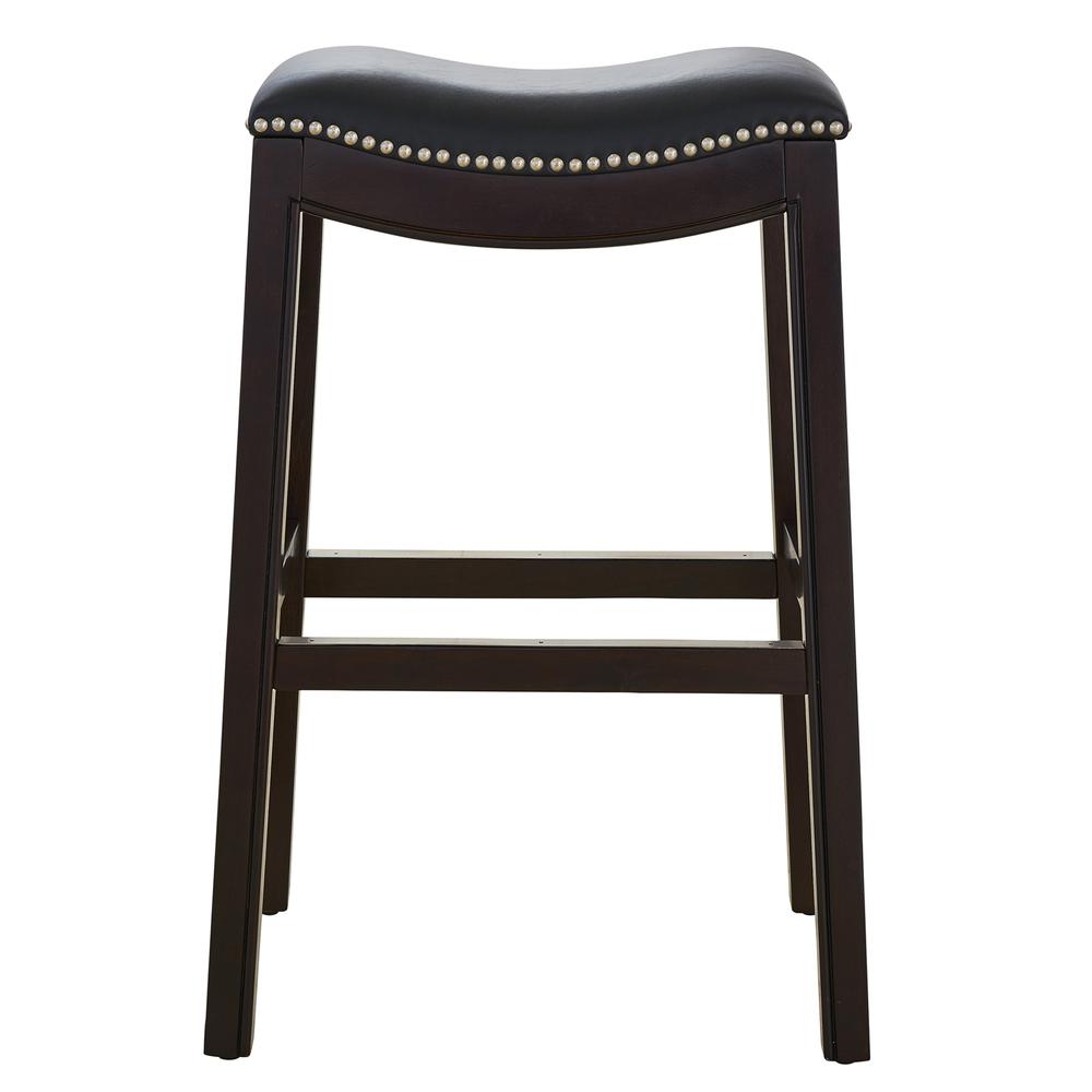 31in. H Bar-Height Wood Barstool with Black Faux-Leather Seat. Picture 1