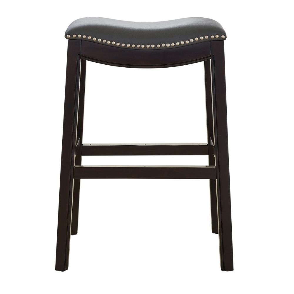 26in. H Counter-Height Wood Barstool with Gray Faux-Leather Seat. Picture 1
