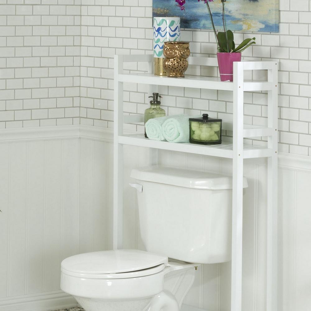 New Ridge Home Solid Wood Dunnsville 2-Tier Space Saver for Bathroom Extra Storage, White. Picture 3