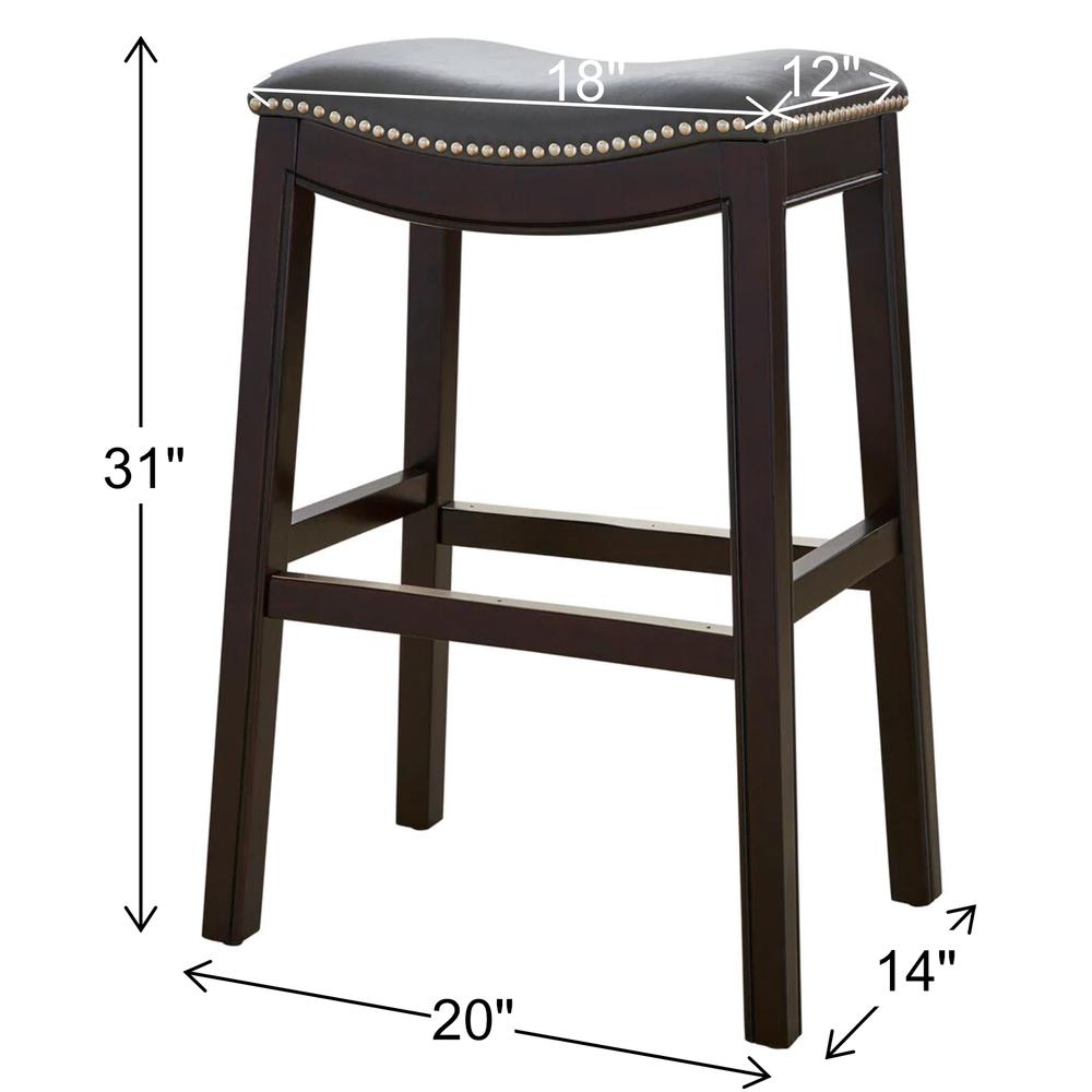 31in. H Bar-Height Wood Barstool with Gray Faux-Leather Seat. Picture 6