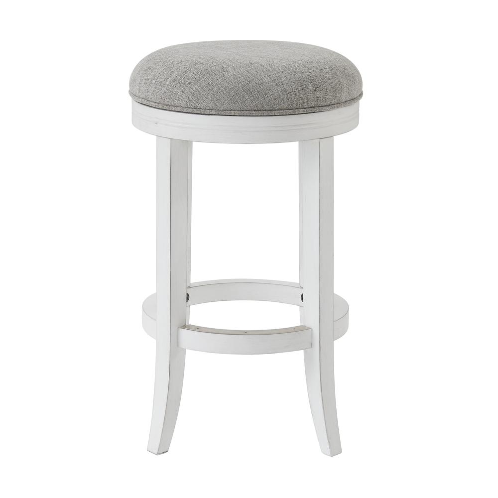 26in. Counter-Height Wood Backless Barstool with Upholstered Grey Swivel Seat. Picture 1