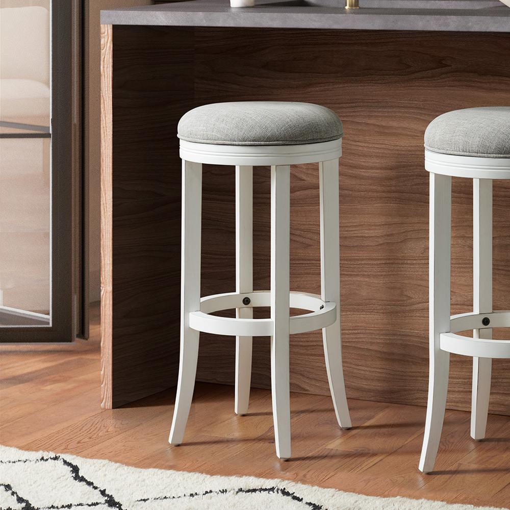31in. Bar-Height Wood Backless Barstool with Upholstered Grey Swivel Seat. Picture 6