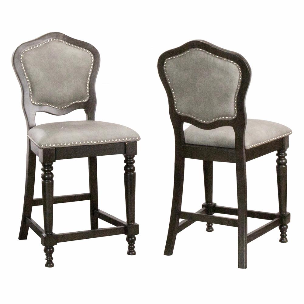 Sunset Trading Vegas Upholstered Barstools with Backs | Counter Height Dining Chairs | Distressed Gray Wood | Nailheads | Set of 2. Picture 2