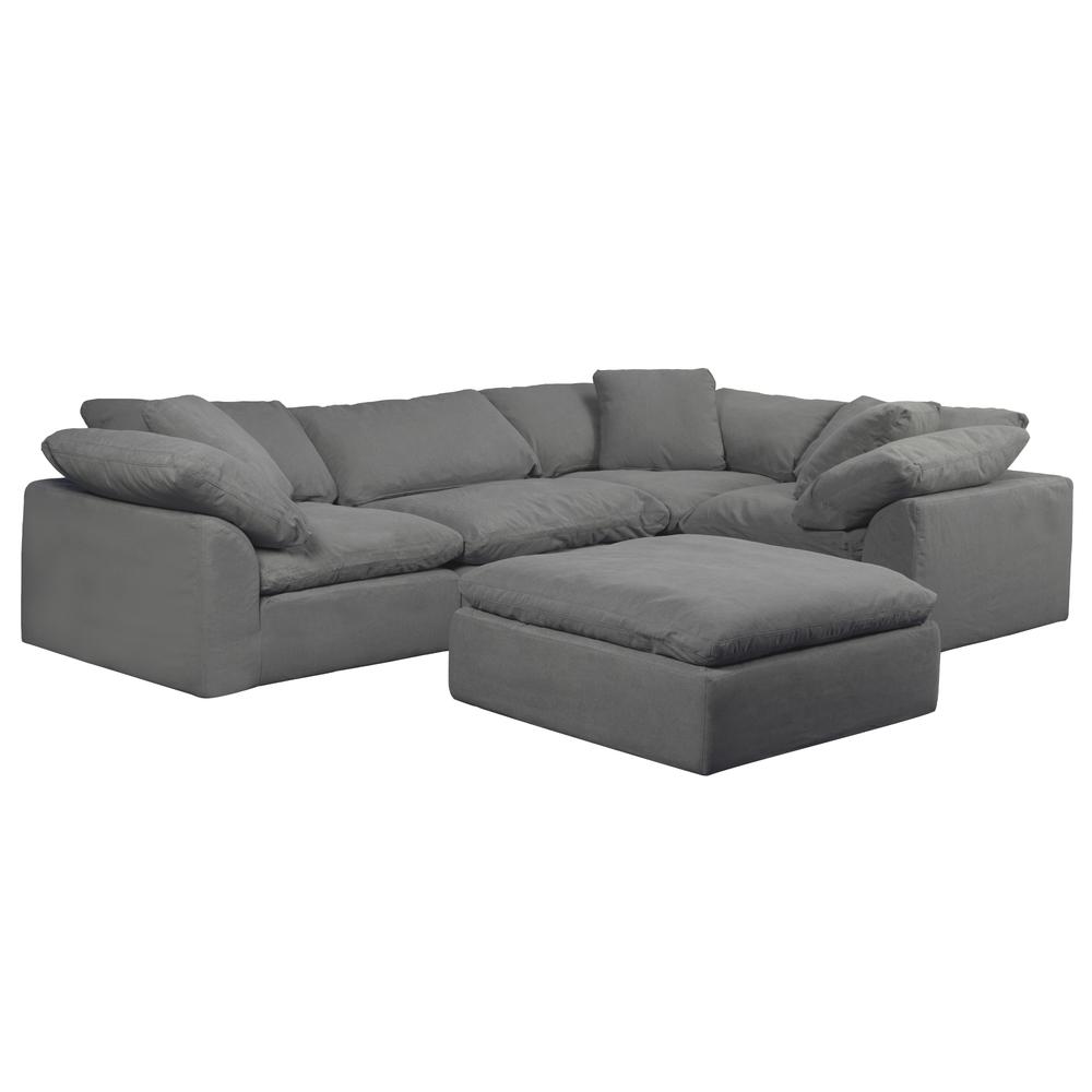 Sunset Trading Cloud Puff 4 Piece 132" Wide Slipcovered Modular L Shaped Sectional Sofa | Stain Resistant Performance Fabric | Gray. Picture 5