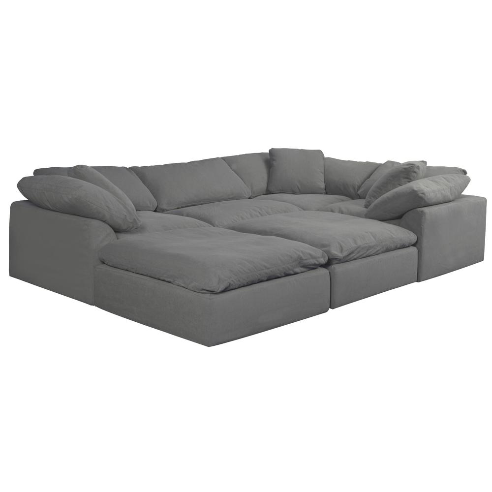 Sunset Trading Cloud Puff 4 Piece 132" Wide Slipcovered Modular L Shaped Sectional Sofa | Stain Resistant Performance Fabric | Gray. Picture 11