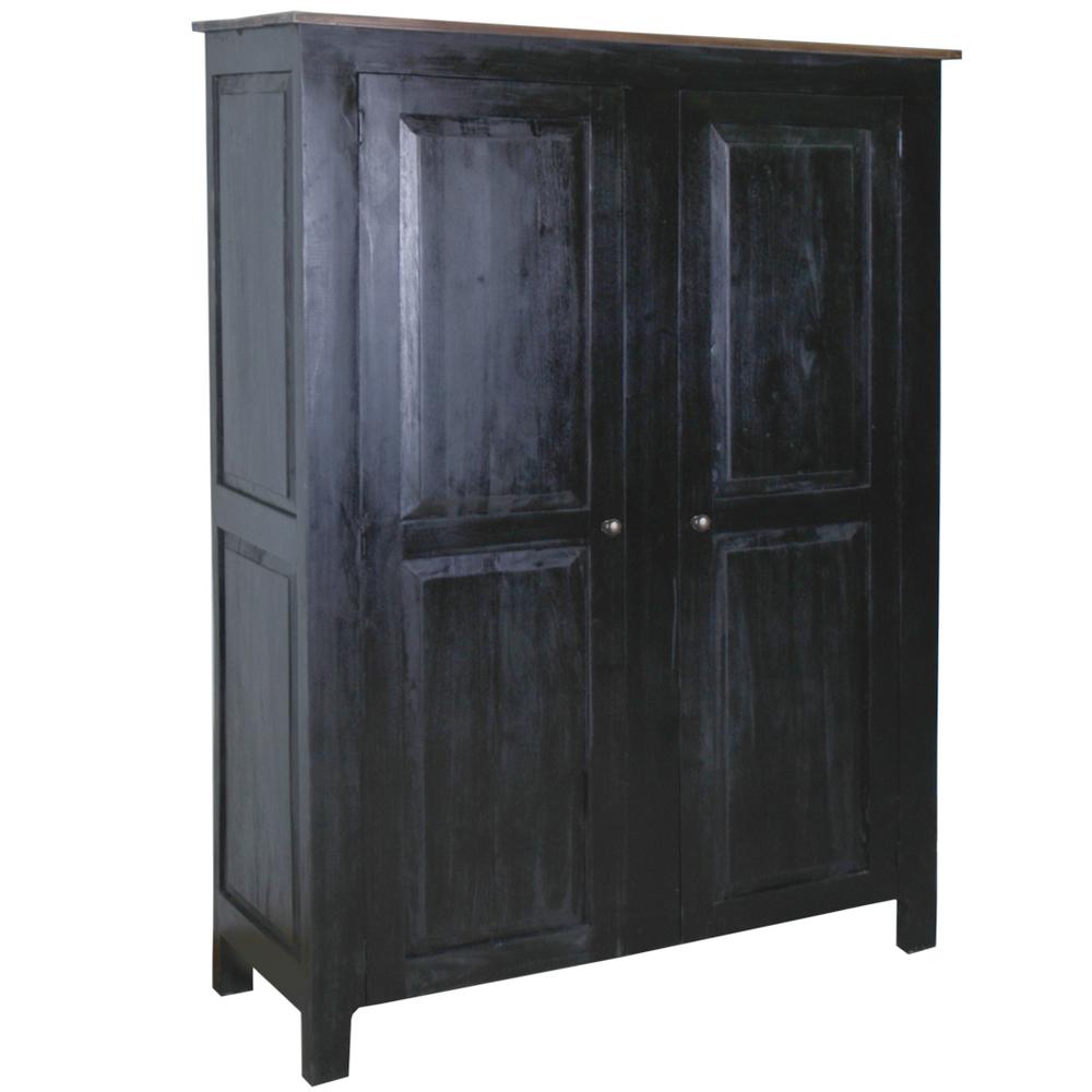 Sunset Trading Cottage Wide 2 Door Storage Cabinet Distressed Black | Savage Brown. Picture 1