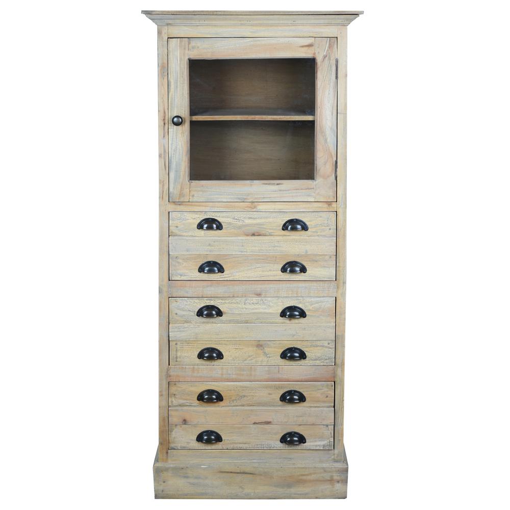Sunset Trading Cottage Solid Wood Tall Cabinet | Glass Display Door 3 Drawers | Distressed Driftwood Brown | Fully Assembled. Picture 6