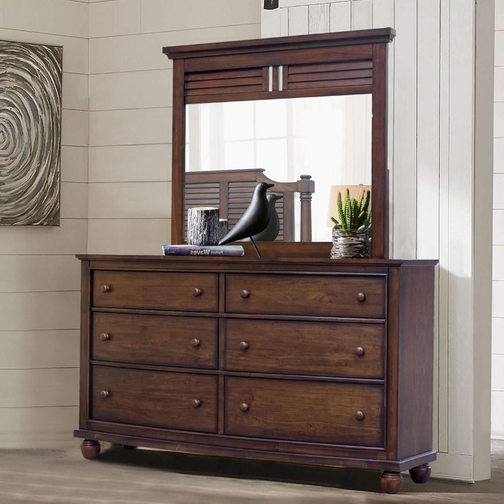 Bahama Shutter Wood 6 Drawer Double Dresser with Mirror. Picture 2