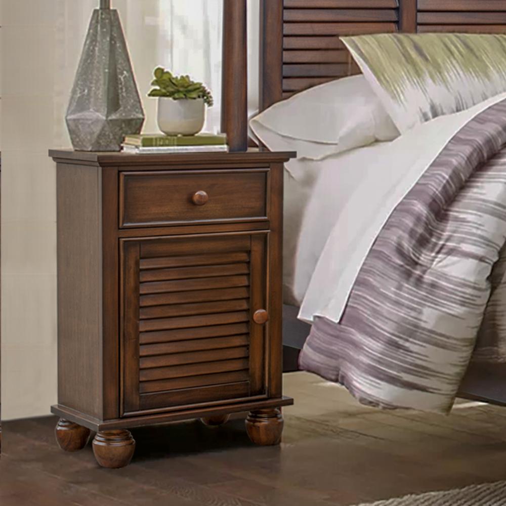 Sunset Trading Bahama Shutter Wood Nightstand | Tropical Walnut Brown. Picture 8