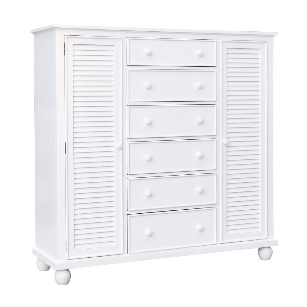 White Shutter Wood Armoire with Shelves and Cabinets. Picture 1
