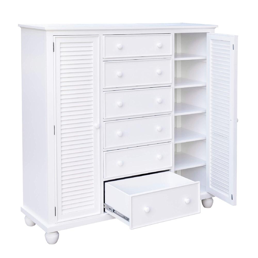 White Shutter Wood Armoire with Shelves and Cabinets. Picture 7