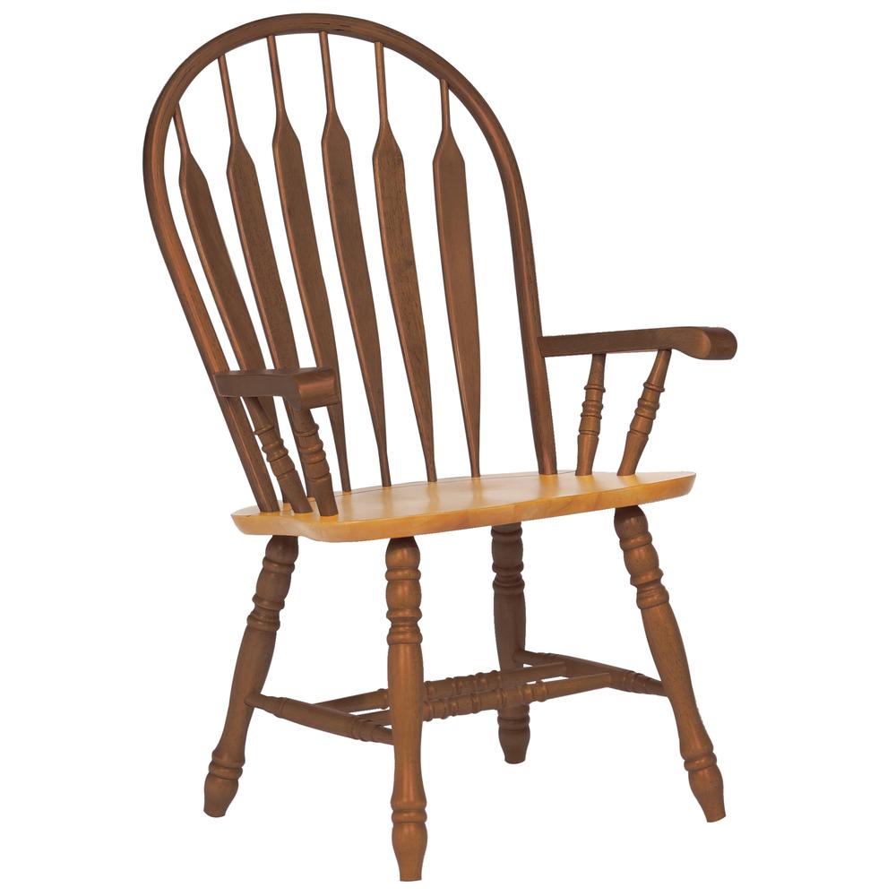 Sunset Trading Oak Selections Comfort Dining Chair with Arms | Nutmeg Brown and Light Oak Armchair. Picture 1