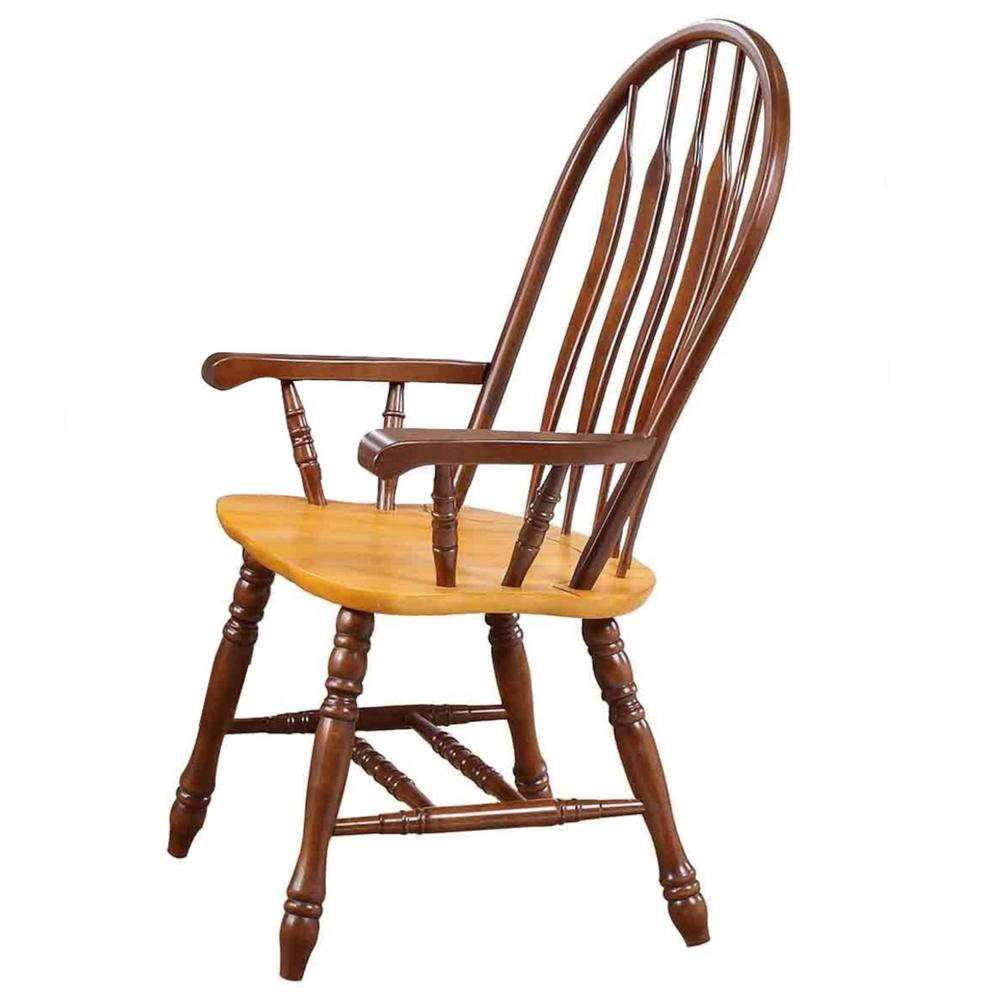 Sunset Trading Oak Selections Comfort Dining Chair with Arms | Nutmeg Brown and Light Oak Armchair. Picture 5