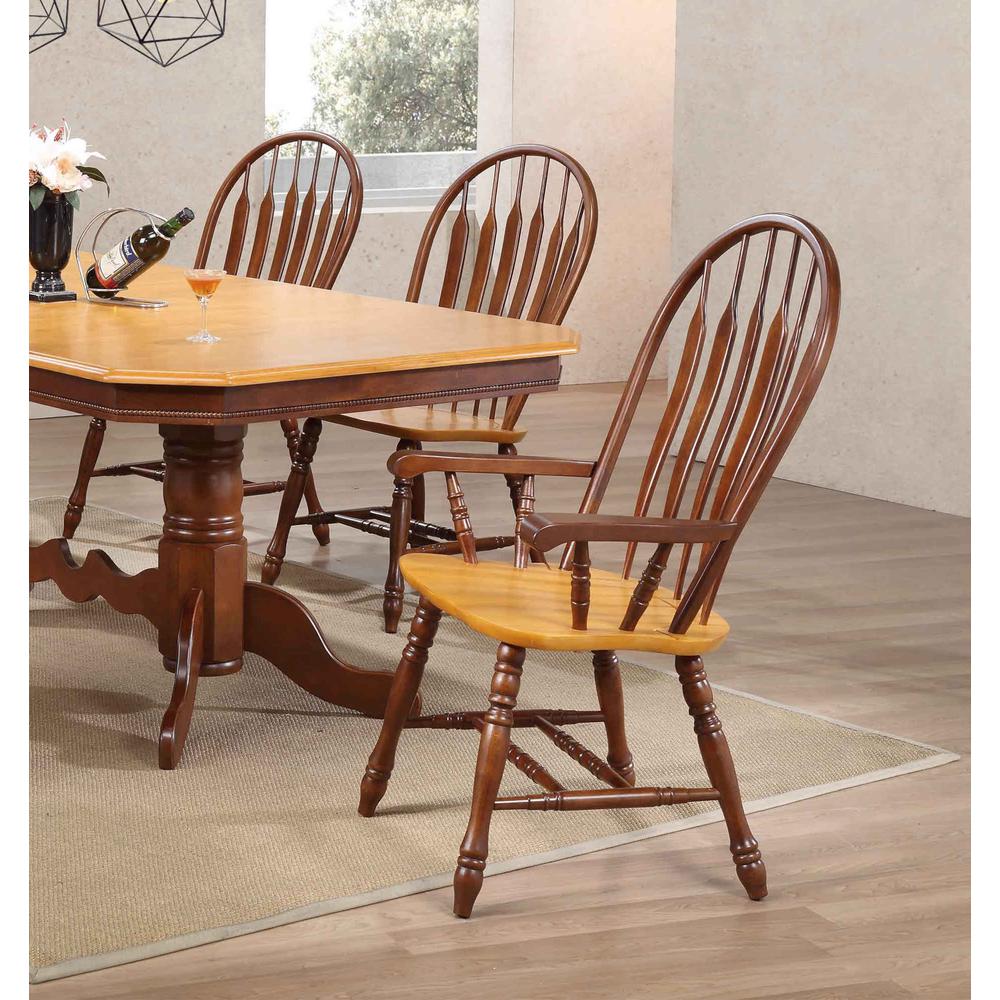 Sunset Trading Oak Selections Comfort Dining Chair with Arms | Nutmeg Brown and Light Oak Armchair. Picture 3