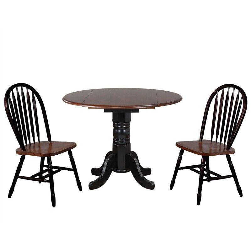 3PC 42" Round Extendable Solid Wood Dining Set. Picture 1