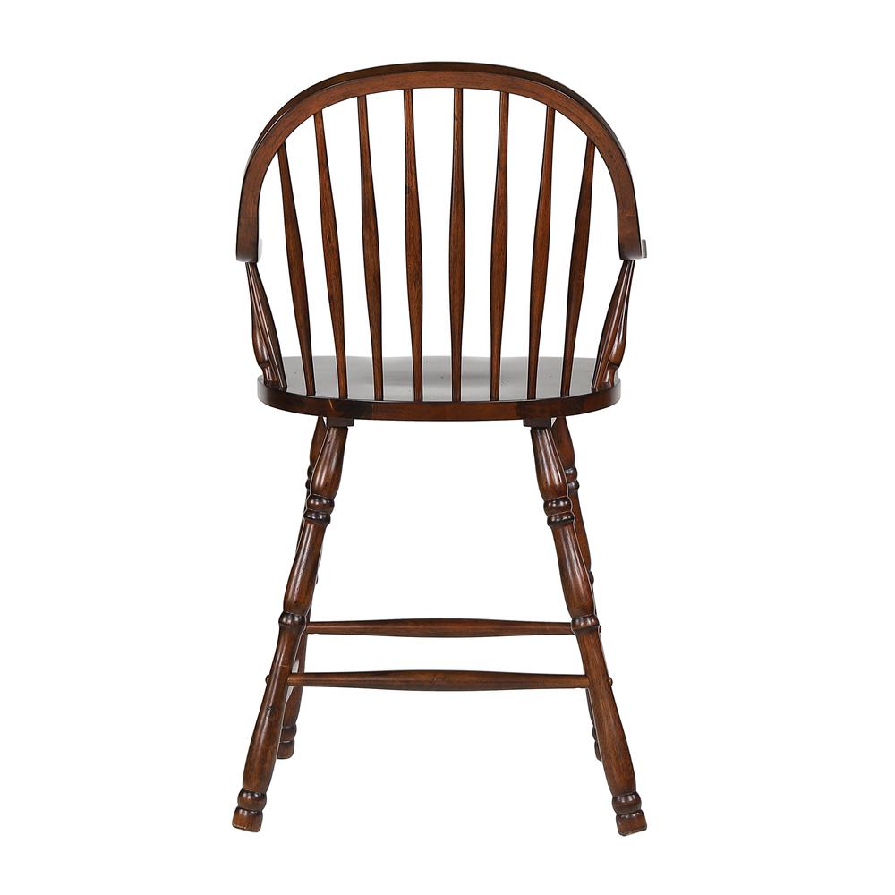 Sunset Trading Andrews 24" Windsor Barstool with Arms | Counter Height Stool | Distressed Chestnut Brown | Set of 2. Picture 2