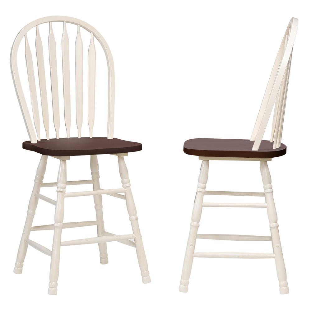 Sunset Trading Andrews Arrowback 24" Barstool | Antique White and Brown Solid Wood Counter Height Stool | Set of 2. The main picture.