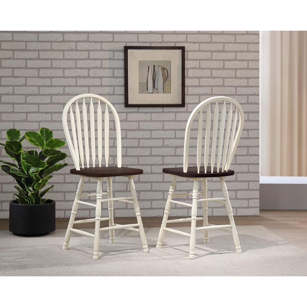 Sunset Trading Andrews Arrowback 24" Barstool | Antique White and Brown Solid Wood Counter Height Stool | Set of 2. Picture 4