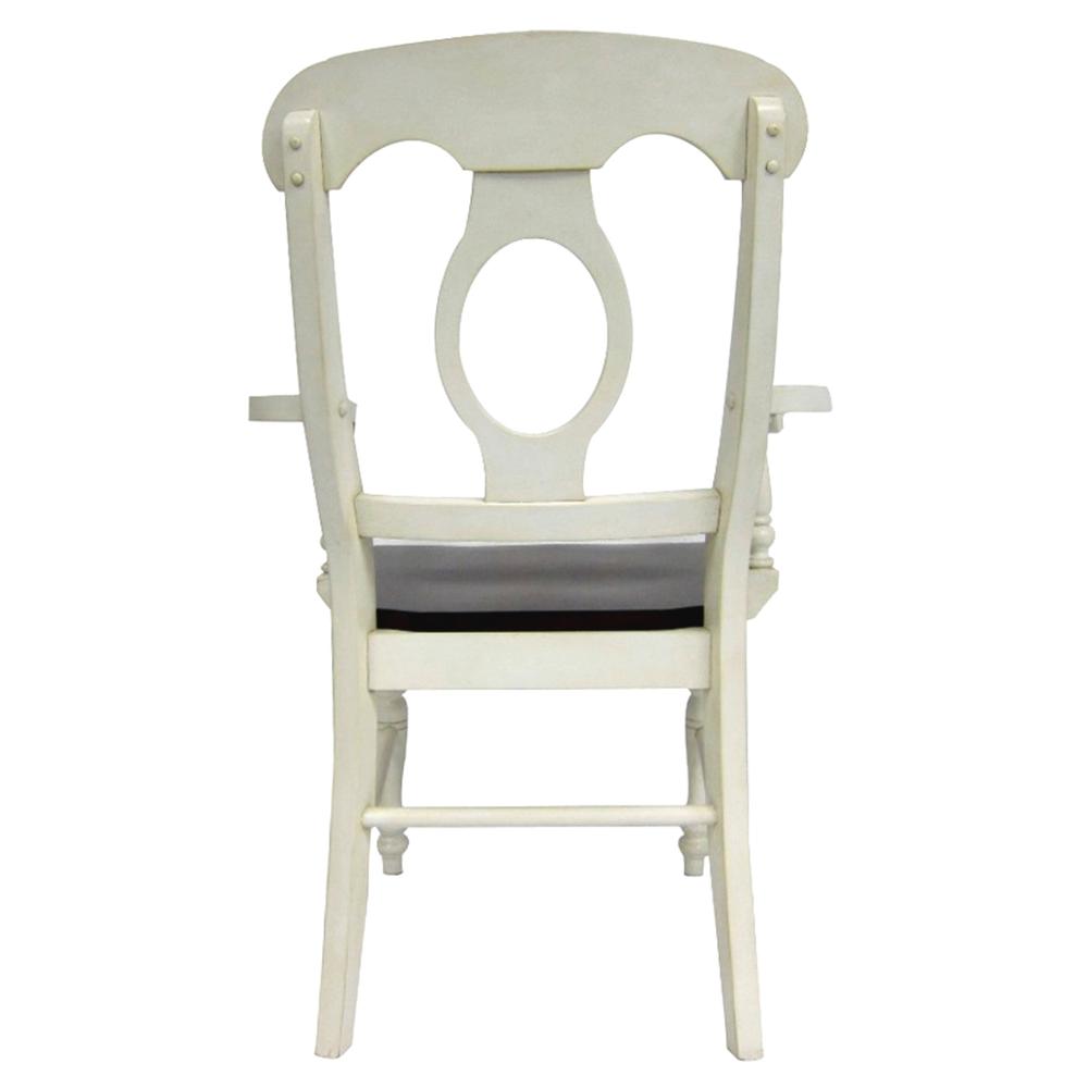 Sunset Trading Andrews Napoleon Dining Chair with Arms | Antique White with Chestnut Brown Seat | Set of 2. Picture 6