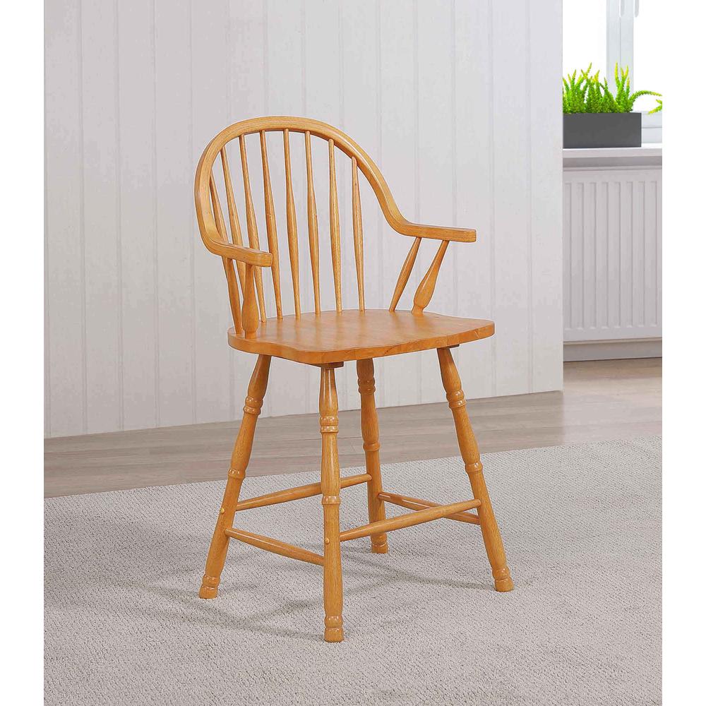 Sunset Trading Oak Selections 24" Windsor Barstool with Arms | Light Oak | Counter Height Stool | Set of 2. Picture 4
