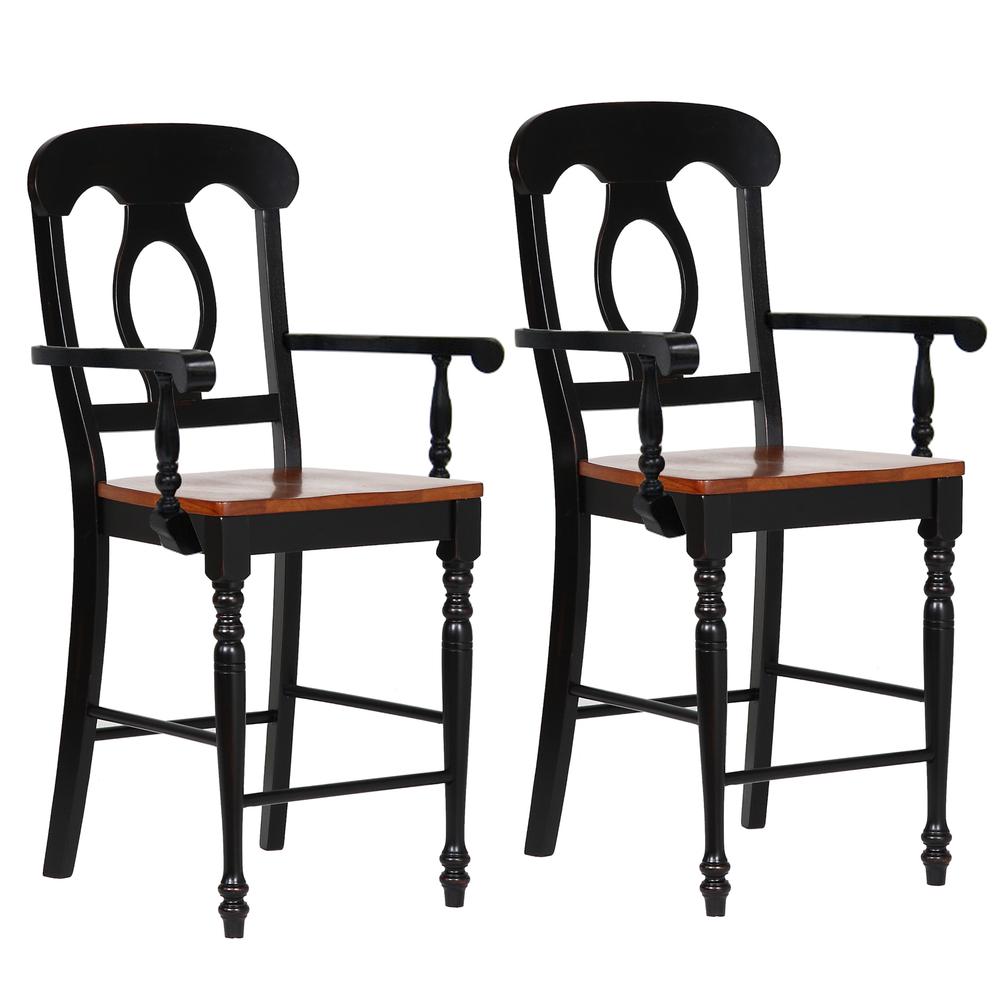 Sunset Trading Black Cherry Selections Napoleon Barstool with Arms | Antique Black and Cherry | Counter Height Stool | Set of 2. Picture 1