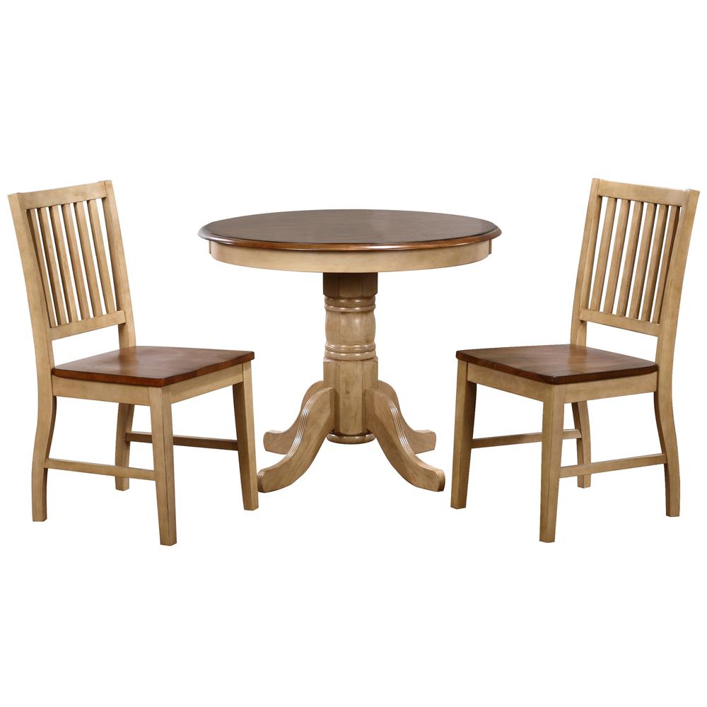 Brook 3 Piece 36" Round Dining Set with Slat Back Chairs. Picture 4