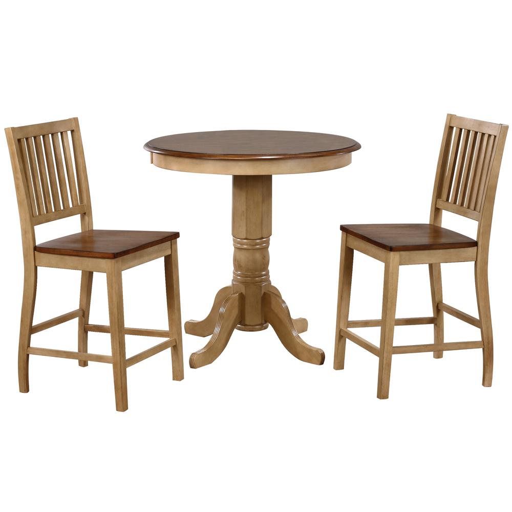 Brook 3 Piece 36" Round Pub Table Set with Slat Back Stools. Picture 1