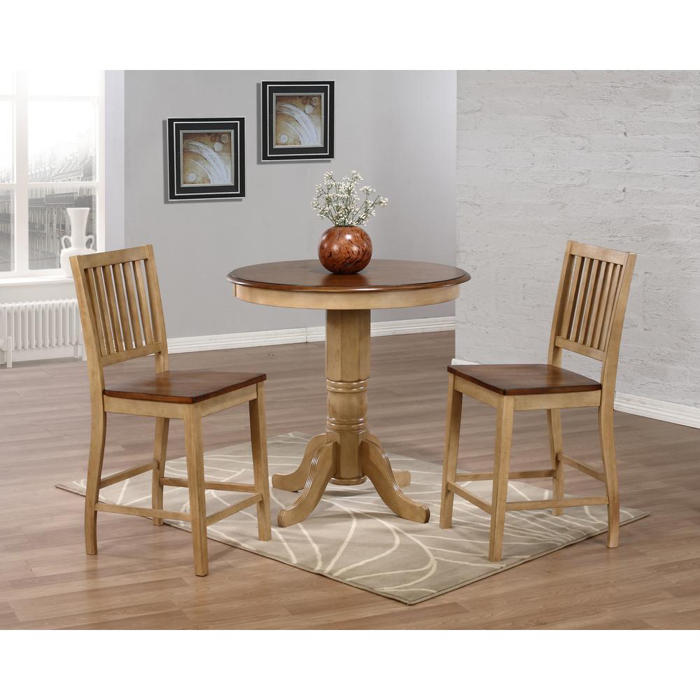 Brook 3 Piece 36" Round Pub Table Set with Slat Back Stools. Picture 2