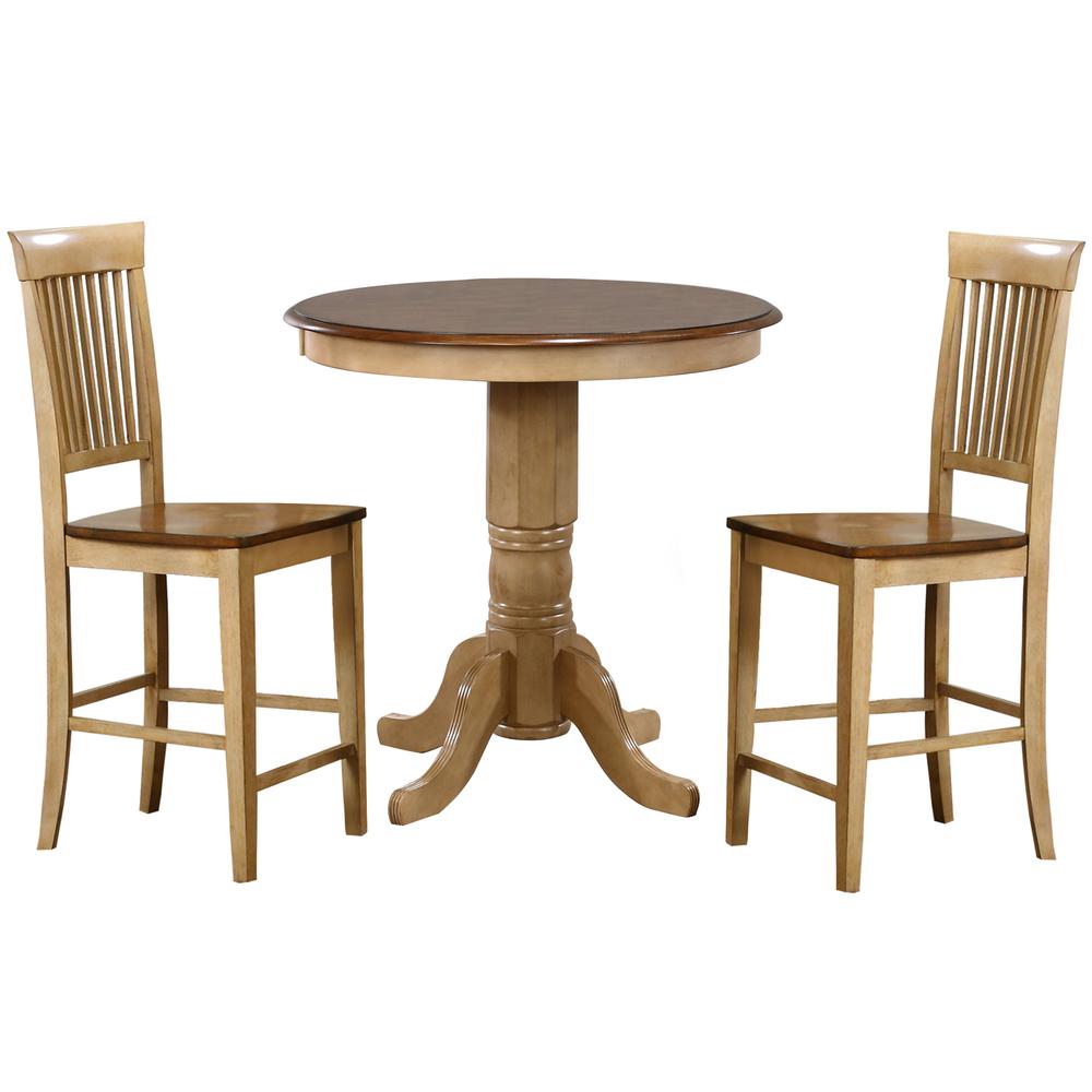 Brook 3 Piece 36" Round Pub Table Set with Fancy Slat Stools. Picture 4