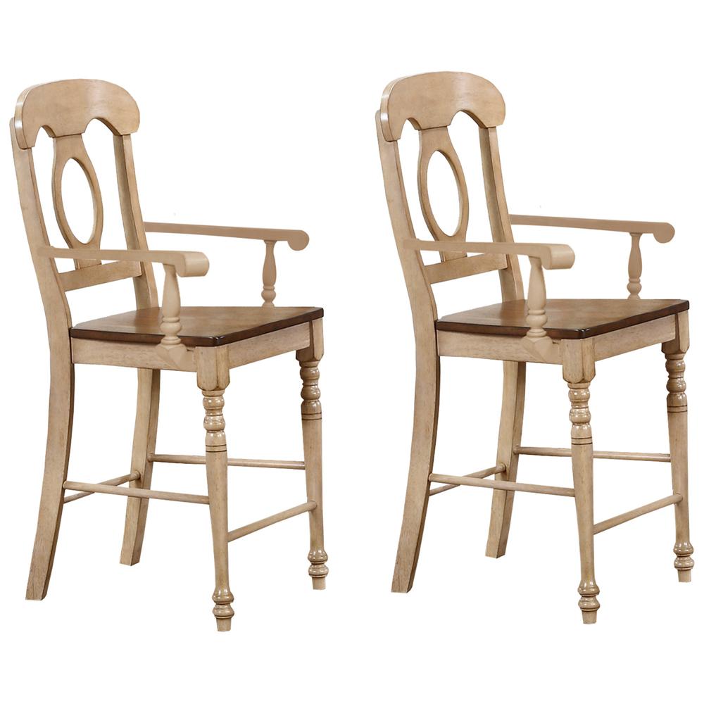 Sunset Trading Brook Napoleon Barstool with Arms | Two Tone Light Brown Wood | Counter Height Stool | Set of 2. Picture 2