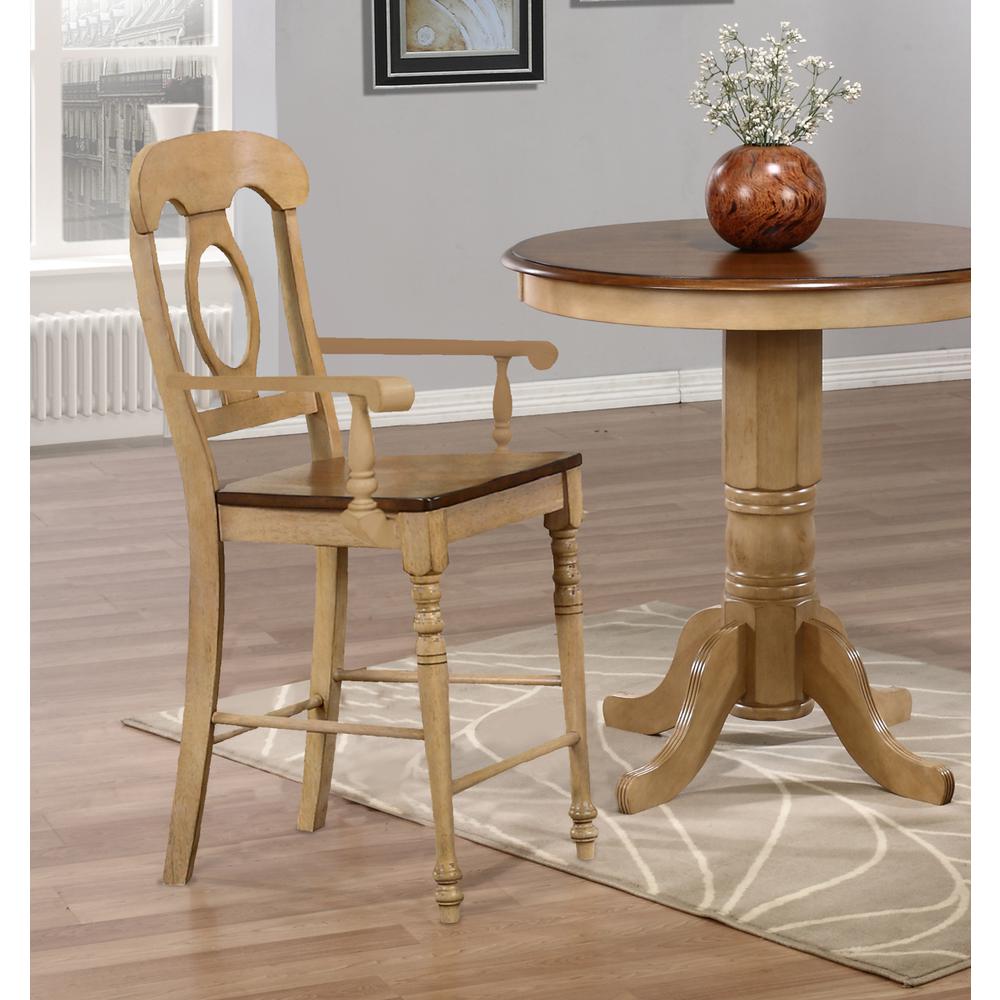 Sunset Trading Brook Napoleon Barstool with Arms | Two Tone Light Brown Wood | Counter Height Stool | Set of 2. Picture 1