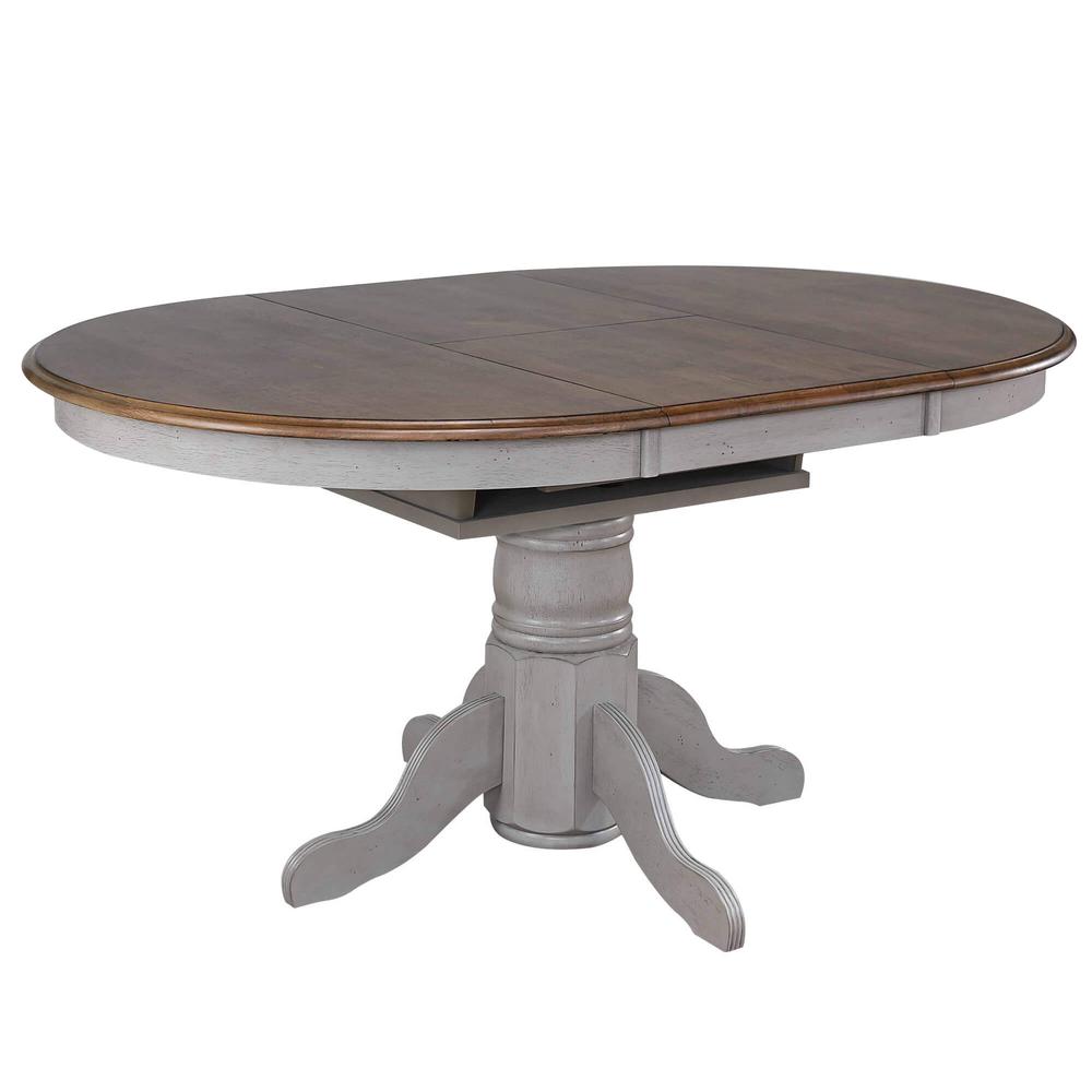 Country Grove 42" Round to 60" Oval Extendable Dining Table Set. Picture 2