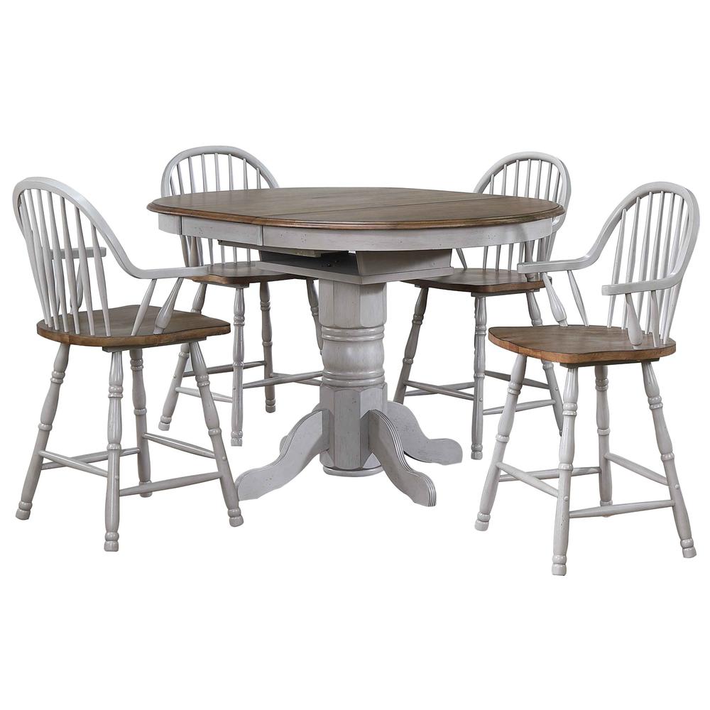 Country Grove 5 Piece 42" Round to 60" Oval Extendable Pub Table Set. Picture 5