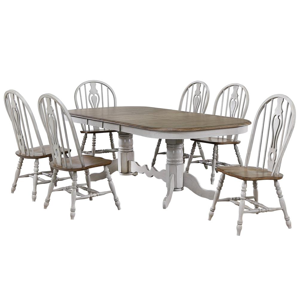Country Grove 7 Piece 96" Oval Double Pedestal Extendable Dining Table Set. Picture 7