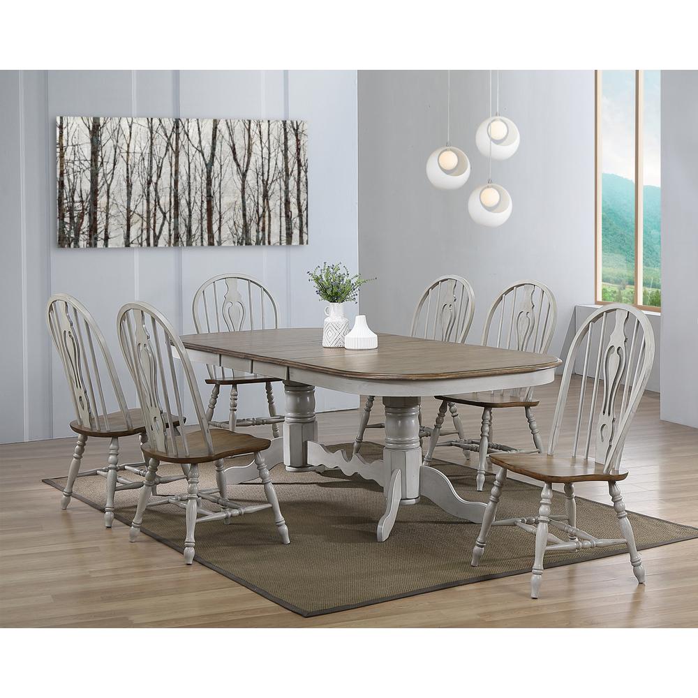 Country Grove 7 Piece 96" Oval Double Pedestal Extendable Dining Table Set. Picture 1