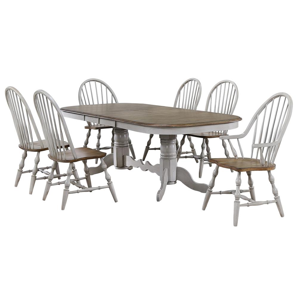 Country Grove 7 Piece 96" Oval Double Pedestal Extendable Dining Table Set. Picture 3