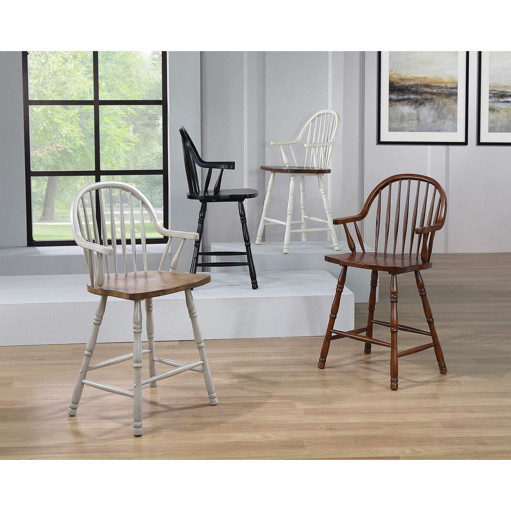 Sunset Trading Country Grove 24" Windsor Barstools with Arms | Counter Height Dining | Distressed Gray and Brown Wood | Set of 2. Picture 6