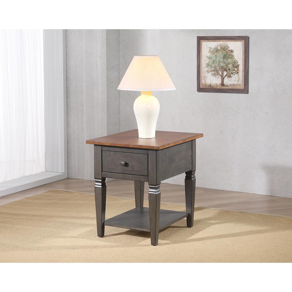 End Table | Distressed Brown and Ash Gray Solid Wood. Picture 1
