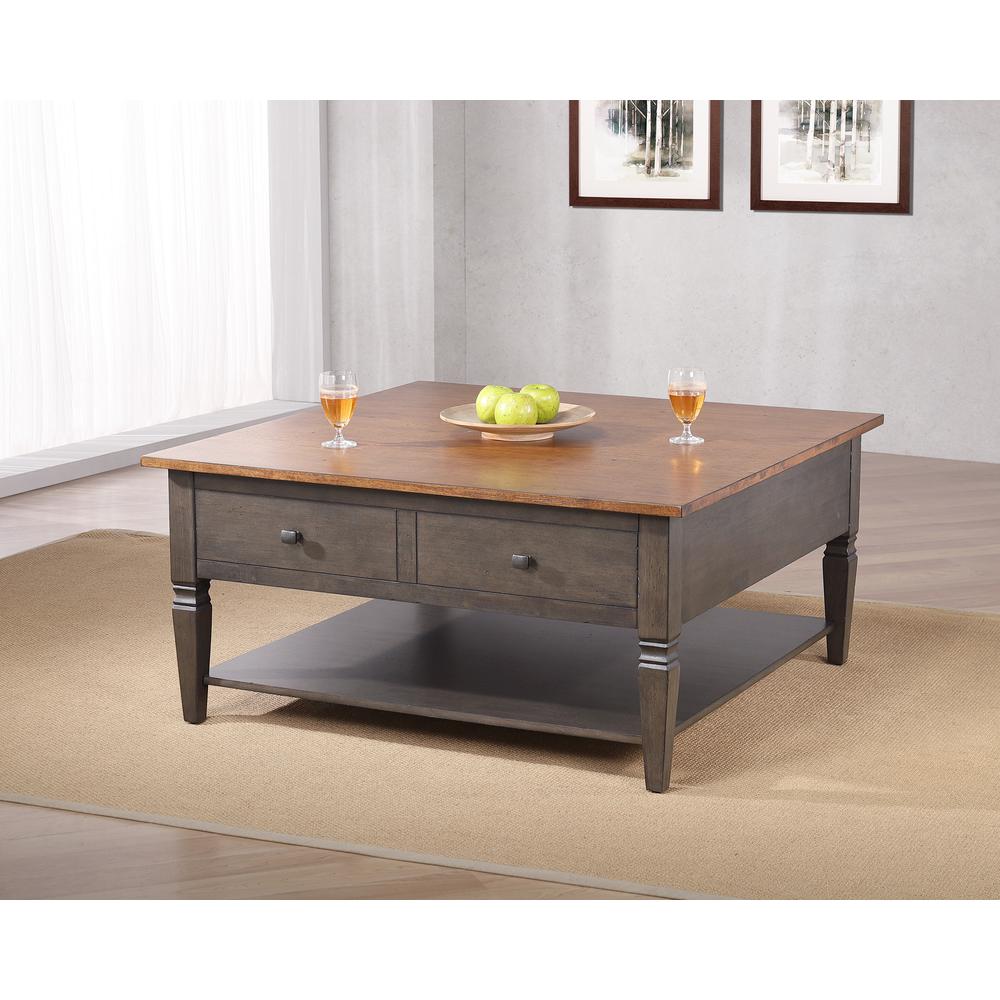 Square Coffee Table | Distressed Brown and Ash Gray Solid Wood. Picture 1