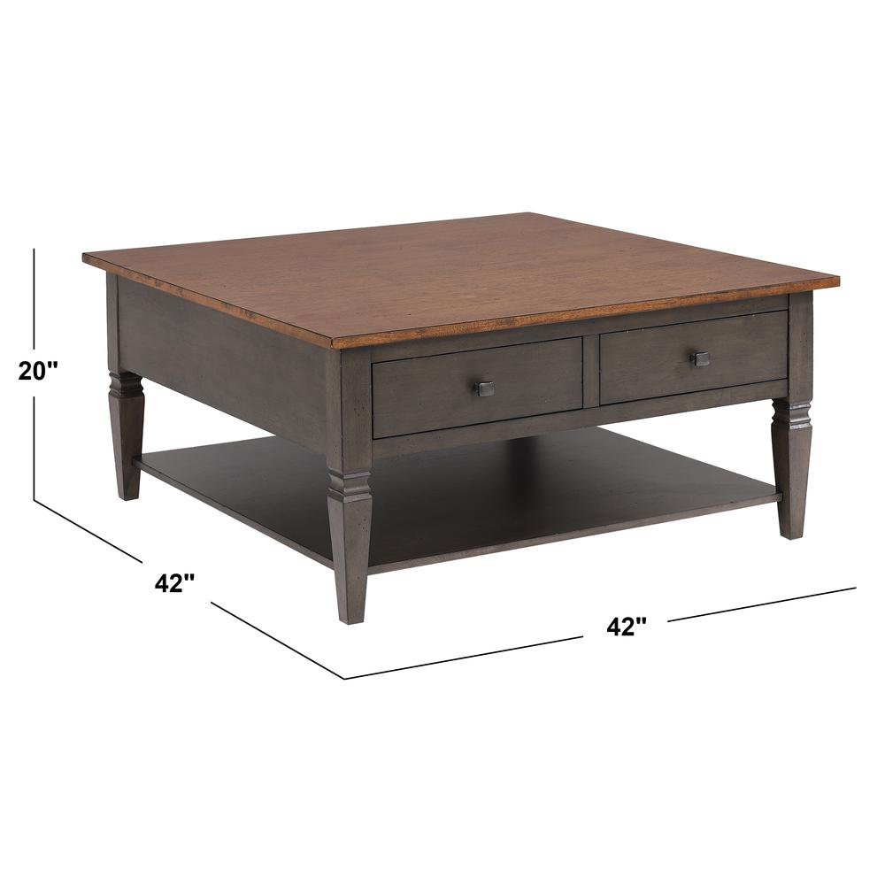 Square Coffee Table | Distressed Brown and Ash Gray Solid Wood. Picture 7