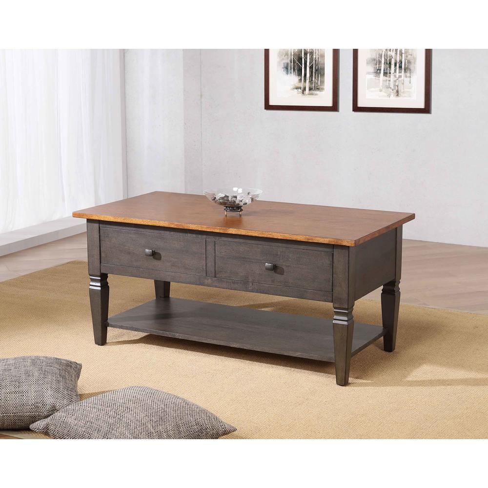 Rectangular Coffee Table | Distressed Brown and Ash Gray Solid Wood. Picture 1
