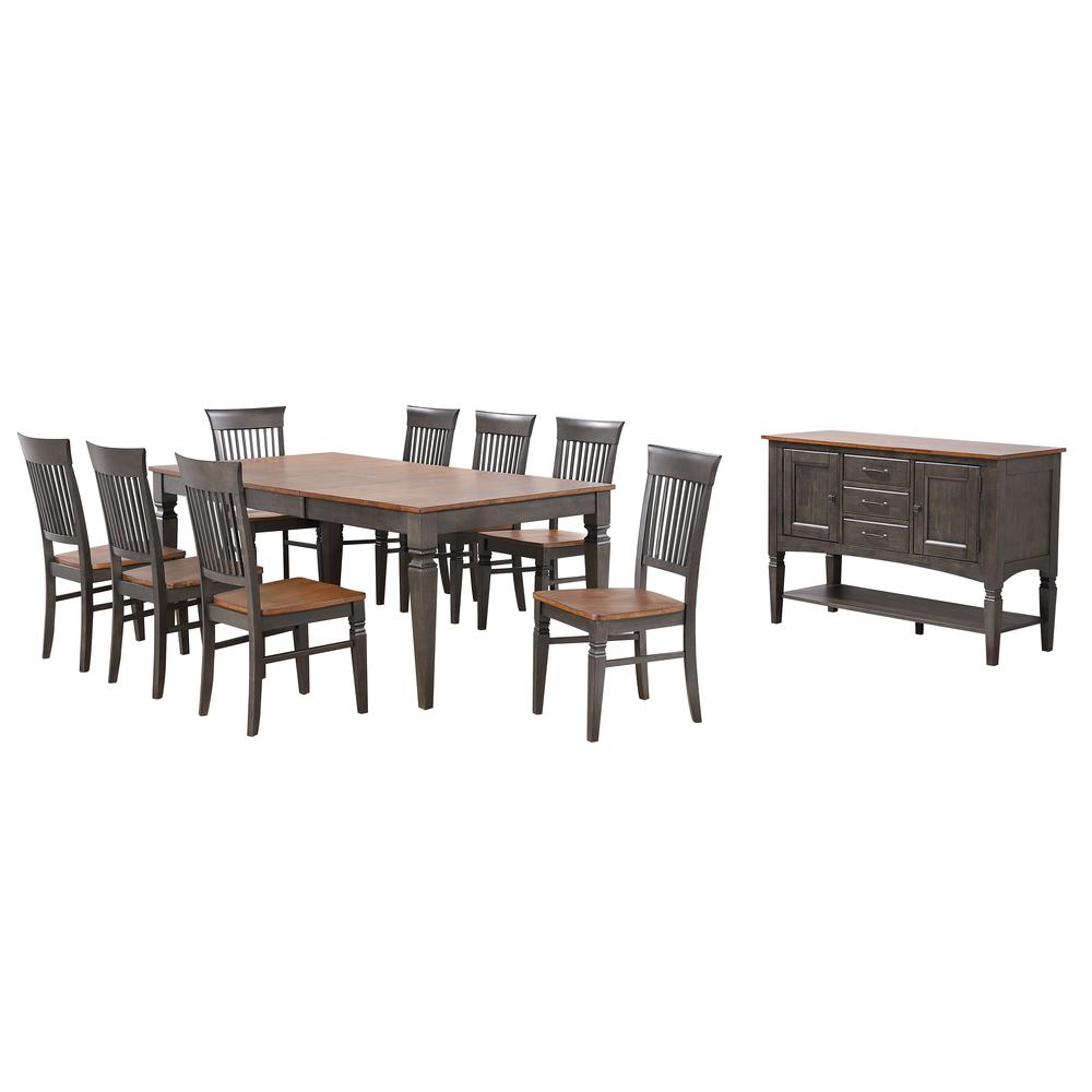 6 Piece 60-78" Expanding Dining Table Set with 8 Slat Back Chairs. Picture 11